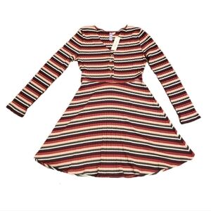 Alya Long Sleeve Striped A-Line Dress- Small